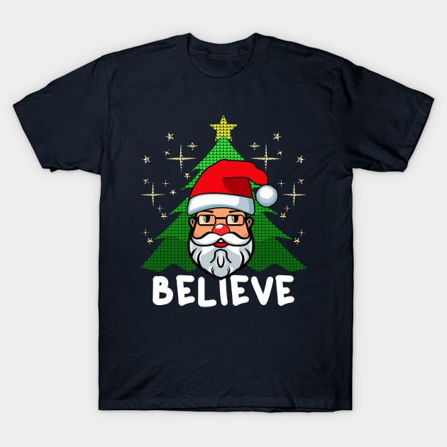 Santa Claus Cartoon Face Christmas Tree T-Shirt by JaussZ